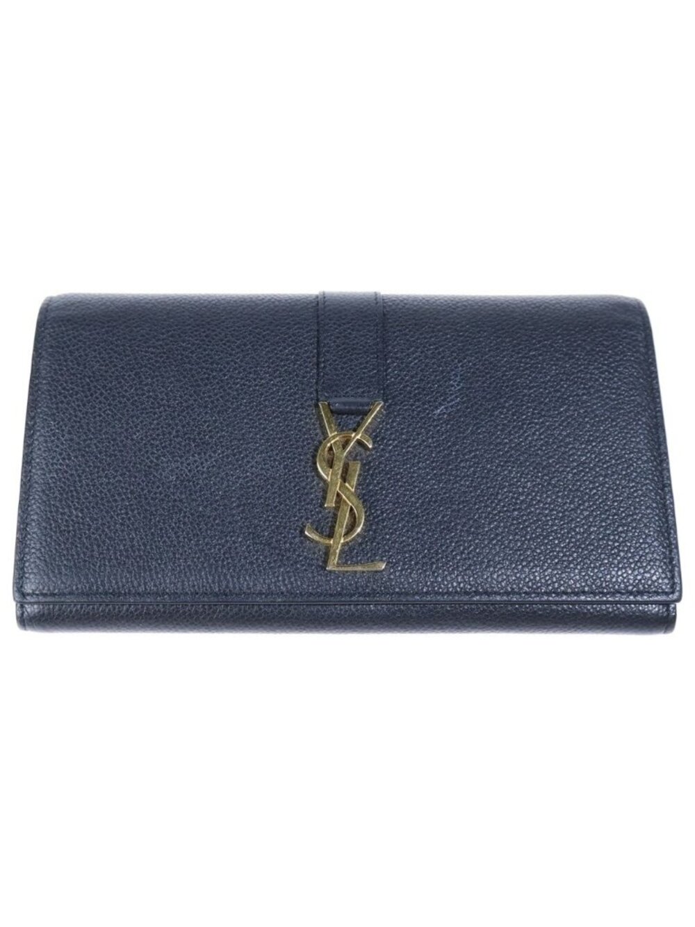 Saint Laurent Paris Gray Leather YSL Line Large Flap Wallet Black